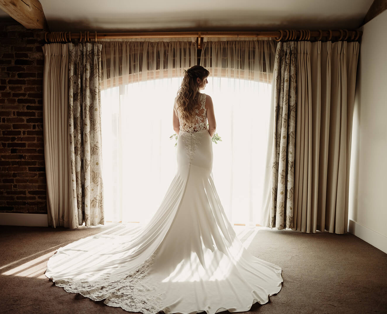 Mythe Barn Wedding Prep Bride Window