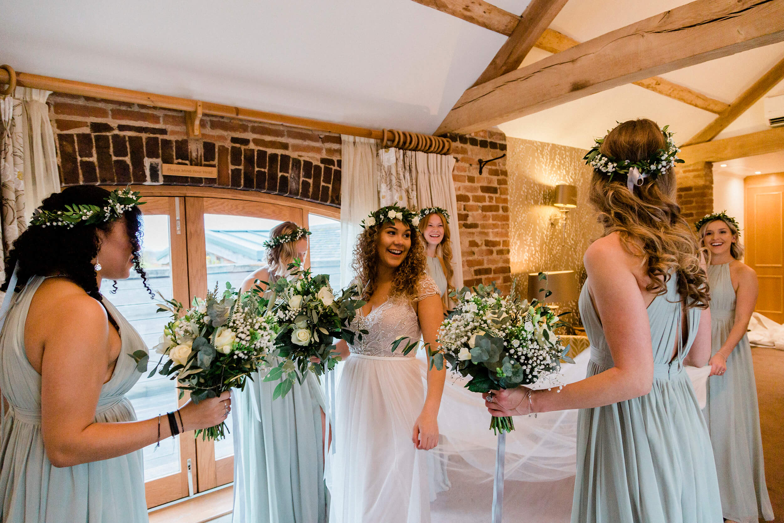 Mythe Barn Wedding Prep Bridesmaids