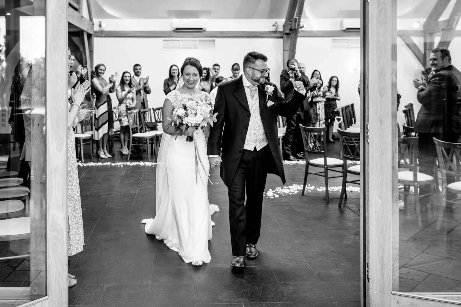 Mythe Barn Ceremonies Just Married Walking Out