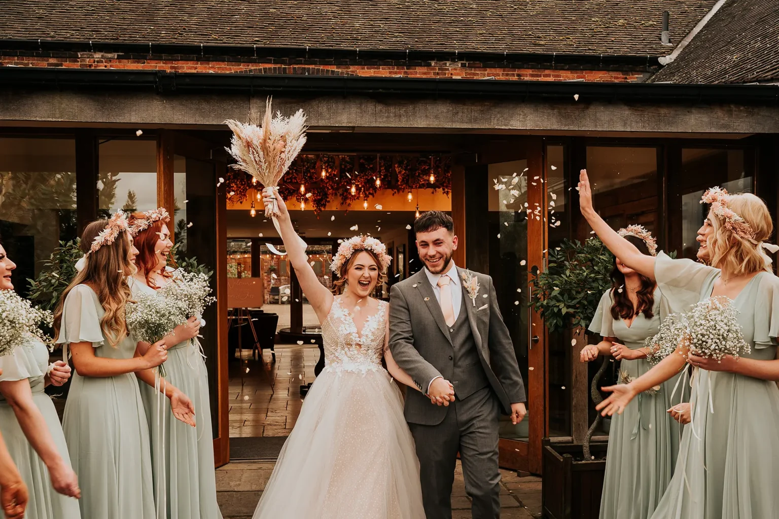 Mythe Barn wedding confetti shot