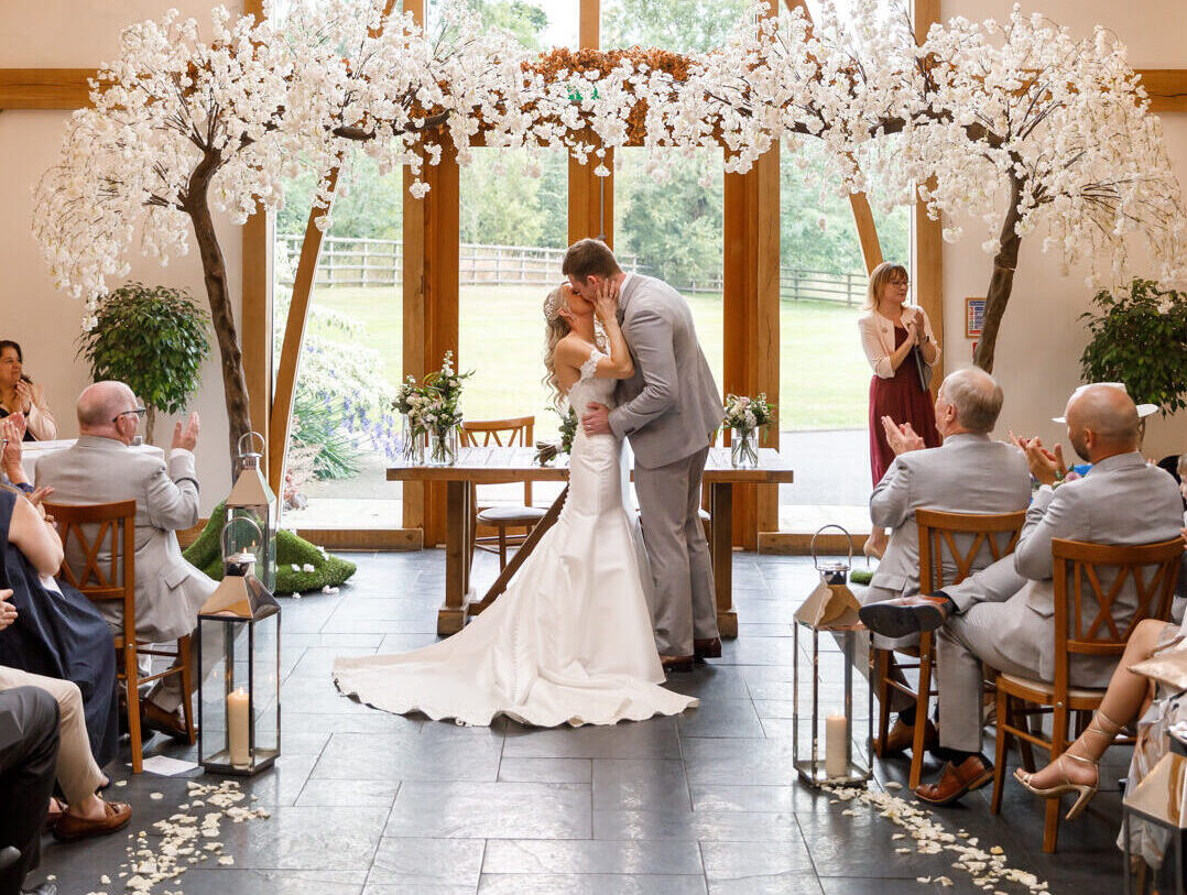 Mythe Barn wedding ceremony oak barn