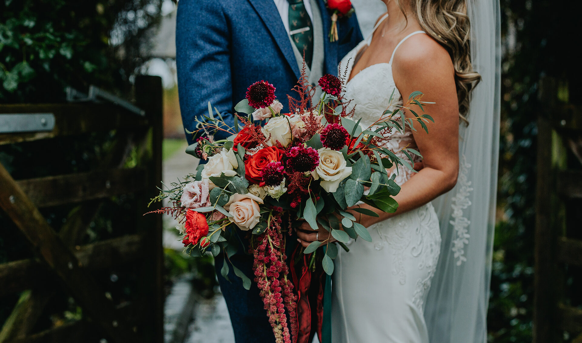 Mythe Barn winter wedding flower bouquet